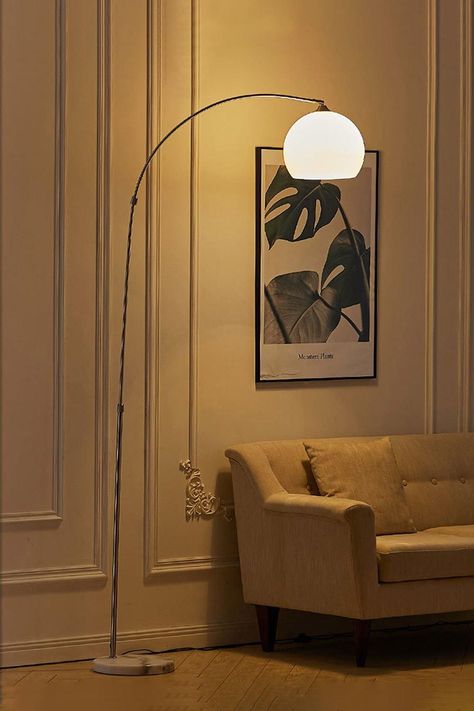 Lighting | Modern Arched Floor Lamp with Marble Base Adjustable Height 145-220CM | Living and Home Arch Lamp Living Room, Standing Light Living Room, Marble Lamp Base, Arch Lamp, Dome Lamp, Modern Floor Lamp, Living Room Orange, Marble Lamp, Lounge Lighting