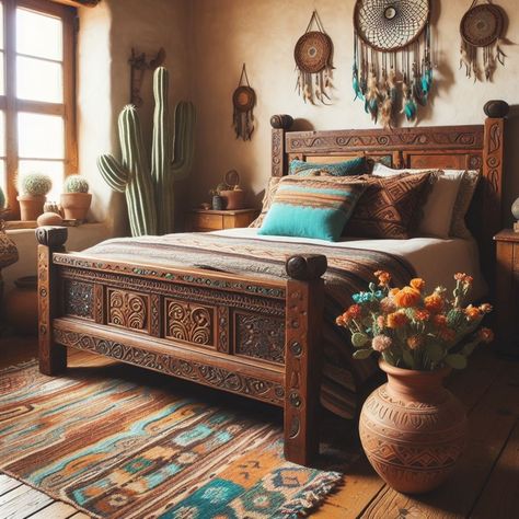 Southwestern Home Design, Indian Style Bedroom, Southwestern Boho Decor, Southwest Interior Design, Desert Bedroom, Bedroom Western, Southwest Interior, Southwest Bedroom, Southwestern Bedroom