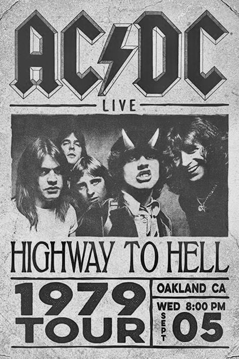 Acdc Poster, Grunge Posters, Rock Band Posters, Vintage Music Posters, Highway To Hell, Music Poster Design, Journal Vintage, Poster Room, Concert Poster