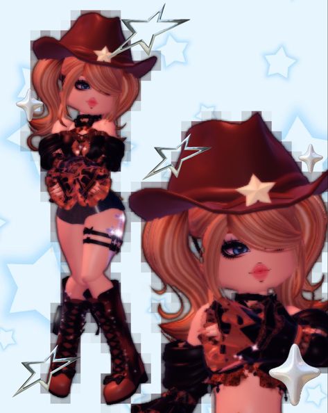 Royale high Outfit of a gyaru cowgirl Royale High Cowboy Outfit, Fire Royale High Outfits, Beauty Pageant Royal High, Country Roads Royale High Theme, Royale High Zombie Apocalypse Outfit, Combos Royale High, Gyaru Cowgirl, Zombie Royale High, Country Roads Royale High