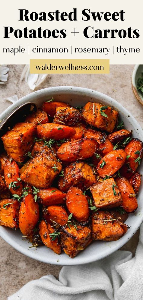 Roasted sweet potatoes and carrots in a white bowl. Sweet Potato Carrot, Traditional Holiday Recipes, Oven Roasted Sweet Potatoes, Apple Walnut Salad, Orange Sweet Potatoes, Sweet Potato Skins, Japanese Sweet Potato, Roasted Sweet Potato, Potatoes Carrots