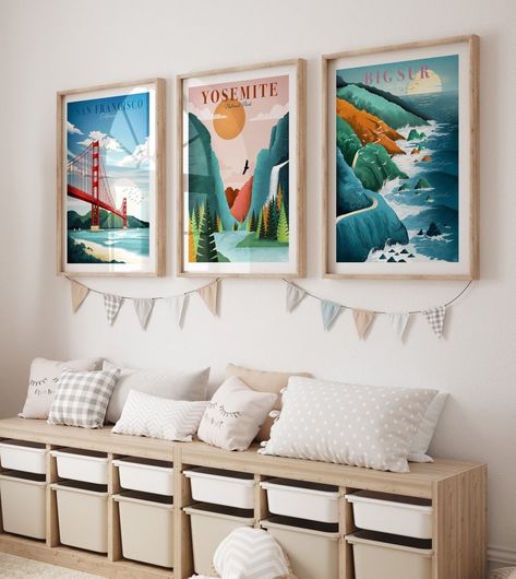 Posters California, Watercolor Floral Nursery, San Francisco Poster, Air Balloon Nursery, Los Angeles Poster, Balloon Nursery, San Francisco Print, Hot Air Balloon Nursery, California Wall Art