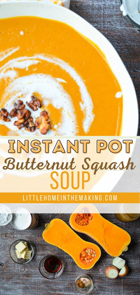 This Instant Pot Butternut Squash Soup with Coconut Milk will be your new favorite butternut squash soup recipe! When it comes to Instant Pot recipes, this one is the star of the show! Transforming hard butternut squash into a silky, smooth soup. This is one of our favorite Instant Pot Soup recipes and it will become a new family favorite in your home too! Butternut Squash Soup is just made for the Instant Pot! Butternut Squash Soup Instant Pot Coconut Milk, Instapot Squash Soup, Instapot Butternut Squash Soup Recipes, Butternut Squash Soup Instant Pot, Peeling Butternut Squash, Squash Soup Vegan, Squash Soup With Coconut Milk, Instant Pot Butternut Squash Soup, Instant Pot Butternut Squash