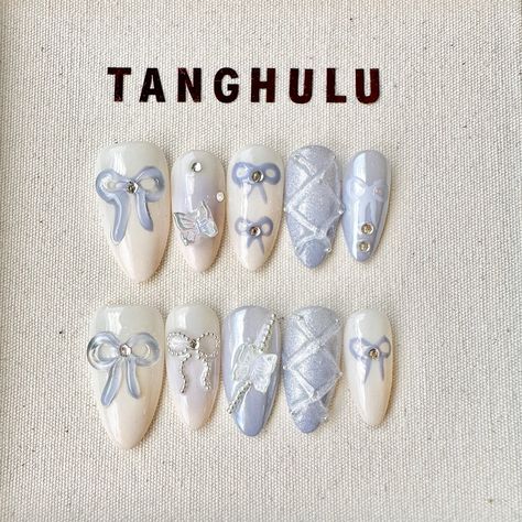 Hello Gorgeous! ️  Welcome to our Tanghulu Nails. We have so many new collections. Hope you find your style of Tanghulu Nails.  🍡  𝐌𝐚𝐭𝐞𝐫𝐢𝐚𝐥: We only work with high-quality materials to create sturdy & long-lasting luxury press on nails that you can trust on. Tanghulu nails will last for: 1- 2 days using adhesive tab (provided with the nail set) 2- 3 weeks using Tanghulu solid glue (sold seperatly). You can reuse all of the nails multiple times if you take care of them. Follow the instru Almond Nails Baby Blue, Tanghulu Nails, Baby Shower Nails Boy, Nails Baby Blue, Cute Simple Nails, Really Cute Nails, Nails Almond, Kawaii Nails, Cute Nail Art