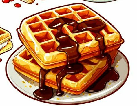 Waffle Painting, Waffle Clipart, Waffle Art, Breakfast Clipart, Japanese Food Illustration, Cute Food Drawings, Cute Food Art, Tea Party Birthday, Food Drawing