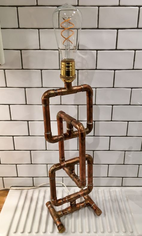 Copper pipe chain lamp Chain Lamp, Lamp Pipes, Glass Lamp Shades, Industrial Pipe Lamp, Pipe Lighting, Copper Diy, Pipe Furniture, Pipe Lamp, Steampunk Lamp