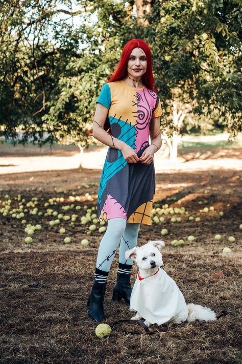 Cute Sally Costume, Sally Nightmare Before Christmas Outfit, Diy Sally Costume Women, Nightmare Before Christmas Photoshoot, Sally And Jack Costume, Sally Costume Women, Jack And Sally Costume Couple, Zero Dog Costume, Sally Nightmare Before Christmas Costume