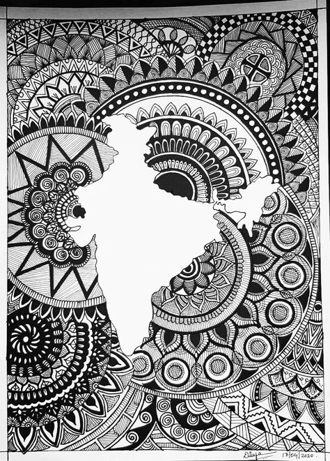 Indian Map Mandala Art, Indian Map, Drawing Mandalas, Gond Painting, 30 Day Drawing Challenge, Realistic Drawing, Mandala Art Lesson, Princess Pictures, Star Light