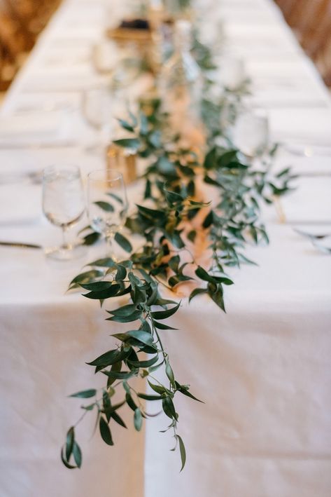 Simple greenery foliage table runner with Italian Ruscus. Floral by Studio Fleurette. Photography by Geneoh. Greenery Runner, Italian Ruscus, Table Garland, Diy Wedding Table, Floral Runner, Unique Wedding Flowers, Wedding Floral Centerpieces, Floral Table Runner, Greenery Garland