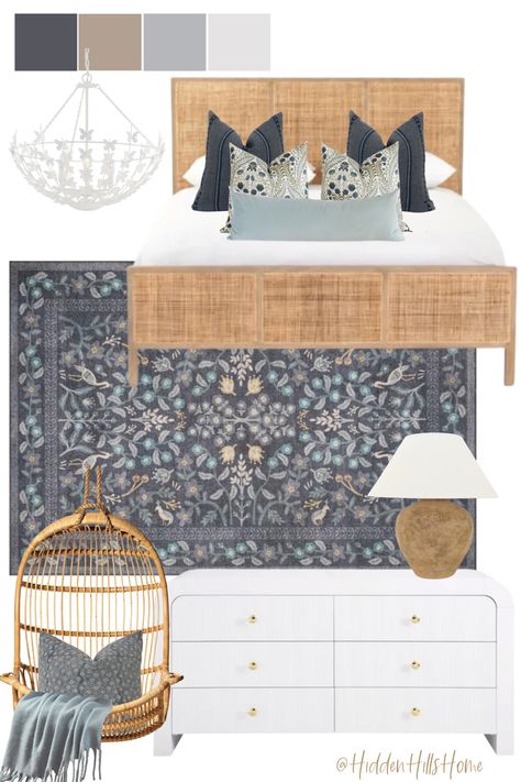 Teen girls room decor mood board with navy blue tones Blue And White Teen Bedroom, Feminine Blue Bedroom, Dark Blue Girls Bedroom, Teen Girl Blue Bedroom Ideas, Navy Blue Girls Bedroom, Girls Room Mood Board, Girls Blue Bedroom Ideas, Girls Room Blue, Blue Girls Bedroom