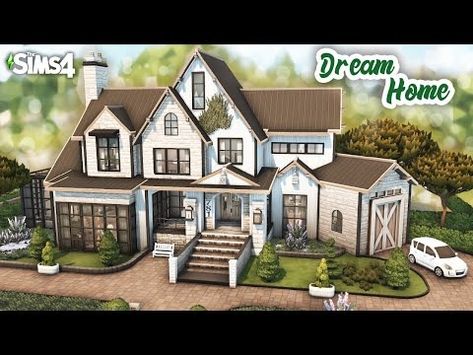 I've built the PERFECT SIMS 4 FAMILY HOME! [No CC] - Speed Build | Kate Emerald - YouTube Modern Farmhouse Mansion, Sims 4 Family Home, Sims 4 Mansion, Farmhouse Mansion, 4 Family, Sims 4 Family, Big Garden, Mansion, Modern Farmhouse