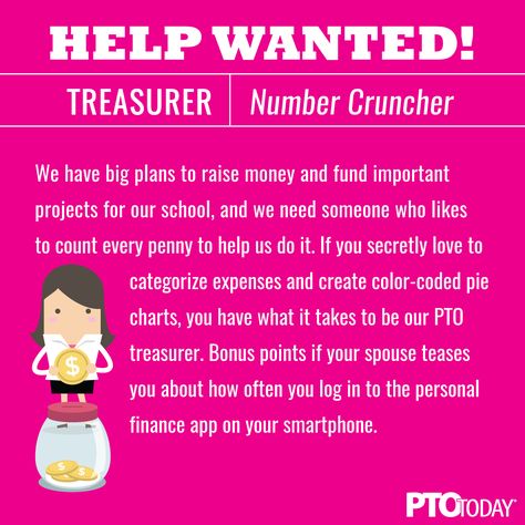 Help Wanted: PTO and PTA Officers - PTO Today Pto Officer Description, Parent Council, Childcare Facility, Elementary School Fundraisers, Pta Board, Pto Board, Pta Membership, Personal Finance App, Pto Today