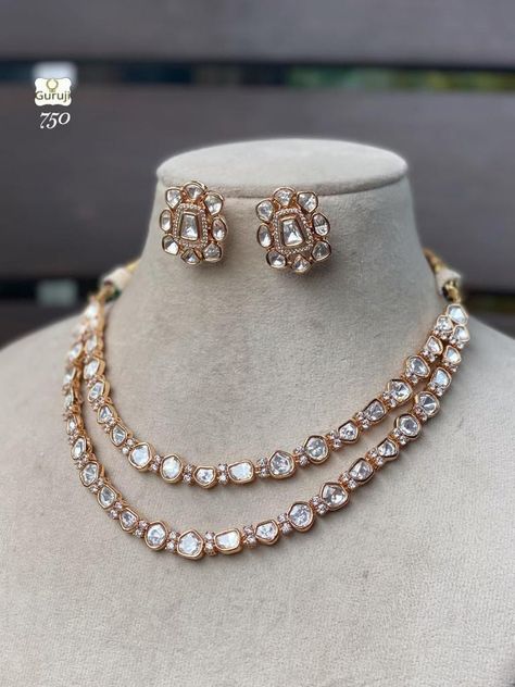 Simple Indian Jewelry Sets, White Necklace Jewelry Indian, Polki Daimond Jwellery, White Stone Indian Jewelry, Jadau Sets Indian Jewelry, Contemporary Indian Jewellery, Indian Jewellery Design Gold Necklace Set Bridal Jewelry, Uncut Necklace Designs, Kundan Jewellery Set Necklaces