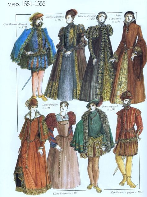 1550s 1100s Fashion, 1500s Fashion, 15th Century Clothing, Middle Ages Clothing, 16th Century Clothing, 16th Century Fashion, Fashion Timeline, Victorian Clothing, Medieval Clothing