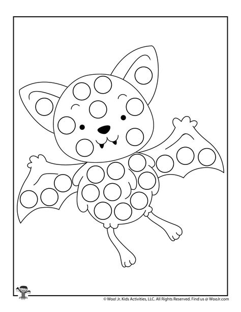 Halloween Dot Coloring Pages | Woo! Jr. Kids Activities : Children's Publishing Halloween Do A Dot Printables Free, Halloween Dot Art, Dot Coloring Pages, Bat Crafts, Halloween Activity Sheets, Halloween Activities Preschool, Dot Marker Activities, Halloween Countdown Calendar, Halloween Crafts Preschool