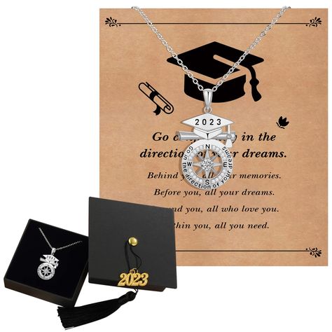 Senior High School Graduation, College Graduation Gifts For Her, Graduation Box, Gold Compass Necklace, High School Graduation Gifts, 2023 Graduation, Graduation Jewelry, Graduation Necklace, Daughter Jewelry