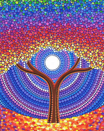 La vida secreta de los árboles by Elspeth McLean.Técnica de puntillismo.Precioso!!! Elspeth Mclean, Aboriginal Dot Painting, Art Pierre, Afrikaanse Kunst, Soyut Sanat Tabloları, Dot Art Painting, Mandala Dots, Tree Canvas, Mandala Painting