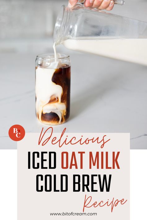 This popular Iced Oat Milk Cold Brew recipe has a simple combination of only a few ingredients that’s perfect for easy on-the-go drinking! Find the delicious recipe over at www.bitofcream.com and sip to your delight! Oat Milk Cold Brew, Cold Brew With Oat Milk, Oatmilk Iced Coffee Recipe, Brew Coffee Recipe, Lemonade Smoothie, Oat Milk Recipe, Cold Brew Coffee Recipe, Cold Brew Recipe, Best Iced Coffee