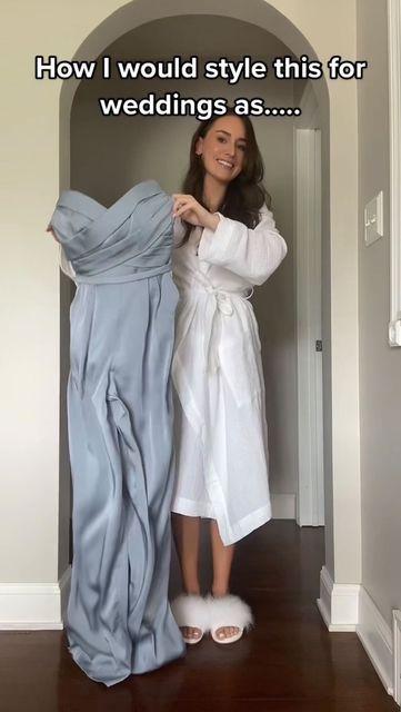 Pnina Tornai on Instagram: "With so many ways to style it, Pnina Tornai for @azazieofficial Style #PT10114 in Dusty Blue is perfect for not only bridesmaids, but also for the bride as “something blue” or as a wedding guest look! Loving this Sleek Satin jumpsuit? Explore even more styles and colors for your next event via the link in bio! PS: BIG NEWS! #PninaTornaiforAzazie is now available for our Mexico customers. Hop over to our stories to shop! 🇲🇽 Video by @maddiejosephinee (IG & TikTok)" Blue Wedding Guest Outfits, Jumpsuit Wedding Guest, Bridesmaids Jumpsuits, Pnina Tornai, Traditional Indian Dress, Satin Jumpsuit, Wedding Jumpsuit, One Shoulder Jumpsuit, Dusty Blue Weddings