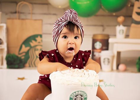 Starbucks cake smash, first birthday, dreamy Baby studios Cake Smash First Birthday, Starbucks Cake, Cake Photoshoot, Smash Cake Photoshoot, Smash Cake, Baby Photoshoot, Cake Smash, Baby Photography, First Birthday