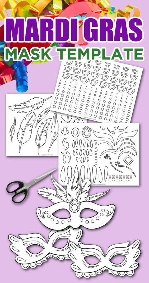 Have some Fat Tuesday fun with these FREE printable Mardi Gras Mask Templates. 8 Different designs to make masks for kids and adults. Mardi Gras Art Projects For Kids, Mardi Gras Activities For Kids, Mardi Gras Crafts For Adults, Mardi Gras Masks, Mardi Gras Mask Template, Mardi Gras Kid, Mardi Gras Diy, Mask Template Printable, Mardi Gras Crafts