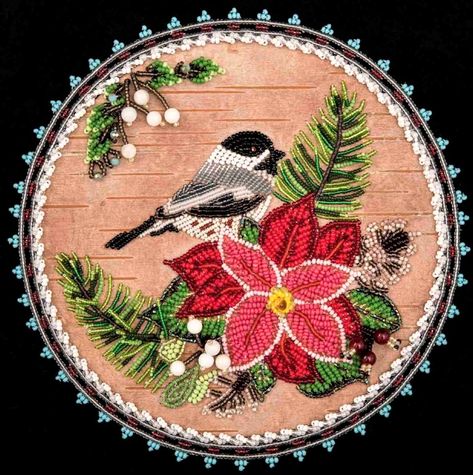 This piece features a bead embroidered black-capped chickadee stitched on to birch bark. This is the work of noted artist Lisa Shepherd, Metis Artist  Lisa writes "the black-capped chickadee prefers the tree-covered areas of British Columbia, often roosting in spruce, pine and fir trees."   Image courtesy of https://www.lisashepherd.ca/store/p103/Black-capped_Chickadee_on_Birch_Christmas_Cards_-_6_pack_set.html?fbclid=IwAR1brKJjP53qxk2_WzDdwtgl4q1HL_nV6ytsbB2S3as2UvVOU6v7KJWTchs Birch Bark Crafts, Christmas Verses, Merry Christmas Happy New Year, Beadwork Embroidery, Beadwork Designs, Christmas Happy New Year, Christmas Card Set, Native Beadwork, Beautiful Beadwork