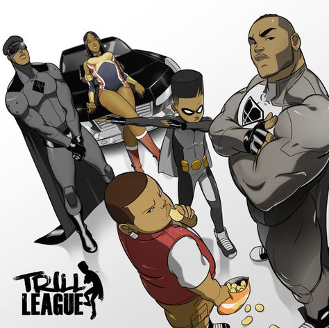 Trill League, Black Animation, Black Cartoons, African Superhero, Black Dynamite, Black Superheroes, Star Wars Painting, Cartoon Body, Epic Hero