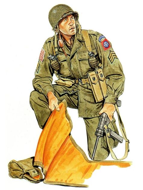 U.S. 508th Paratroopers Rgt., Sergeant, Holland 1944 Ww2 Paratrooper, Wwii Paratroopers, British Commandos, Military Illustration, Wwii Uniforms, Ww2 Uniforms, Der Joker, Army Poster, Ww2 Soldiers