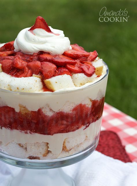 Desserts Potluck, Cream Cheese And Cool Whip, Shortcake Trifle, Trifle Bowl Recipes, Punch Bowl Cake, Strawberry Angel Food Cake, Strawberry Shortcake Trifle, Angel Food Cake Desserts, Strawberry Shortcake Recipe