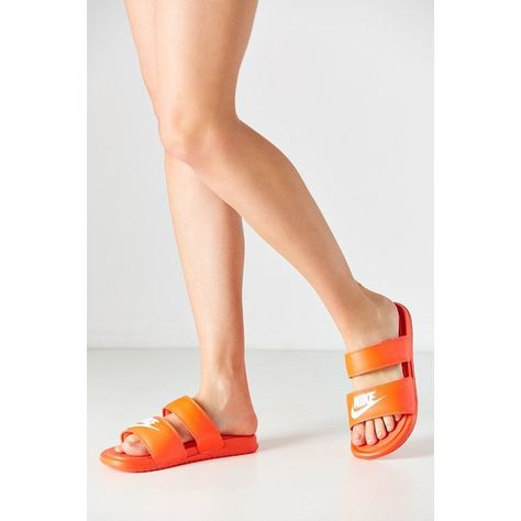 Nike Benassi Duo Ultra Slide ($40) ❤ liked on Polyvore featuring shoes, sandals, orange, orange sandals, nike sandals, rubber sole shoes, nike and nike footwear Nike Benassi Duo, Sandals Nike, Nike Slippers, Nike Footwear, Nike Sandals, Orange Sandals, Nike Benassi, Womens Sandals Wedges, Sole Shoes