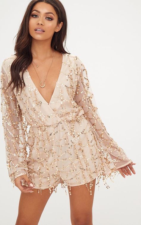 Gold Sequin Wrap Romper Plt Jumpsuit, Gold Sequin Romper, Gold Romper, Wrap Playsuit, Afrikaanse Mode, Houston Fashion, Sequin Rompers, Wrap Romper, Trendy Skirts