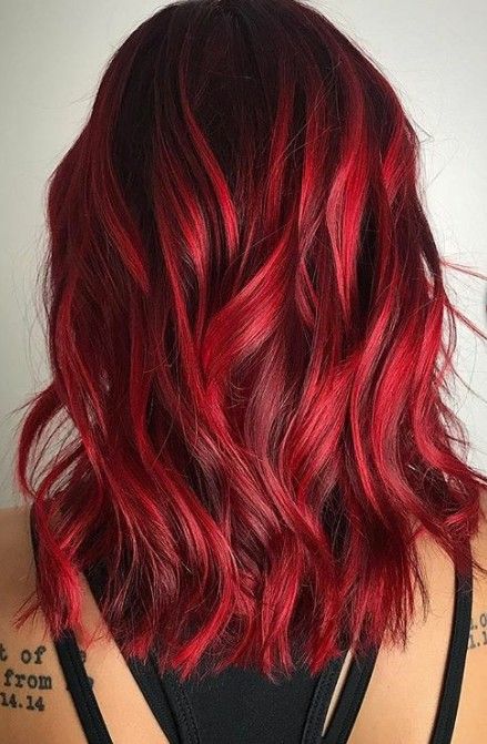 Vibrant Red Balayage Hair, Kitten Hairstyle, Bright Red Balayage Hair, Red Bayalage Hair, Bright Red Hair Ideas, Blood Red Hair Color, Red Hair Vibrant, Red Bayalage, Red Hair Dark Roots