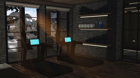 Bloxburg Dark Kitchen, Movie Room Bloxburg Ideas, One Floor House Layout Bloxburg, Outside Bar Bloxburg, Gym Build Bloxburg, Bloxburg Dark Modern House Layout, Dark Bloxburg Kitchen, Bloxburg Fitness Room, Garage Idea Bloxburg