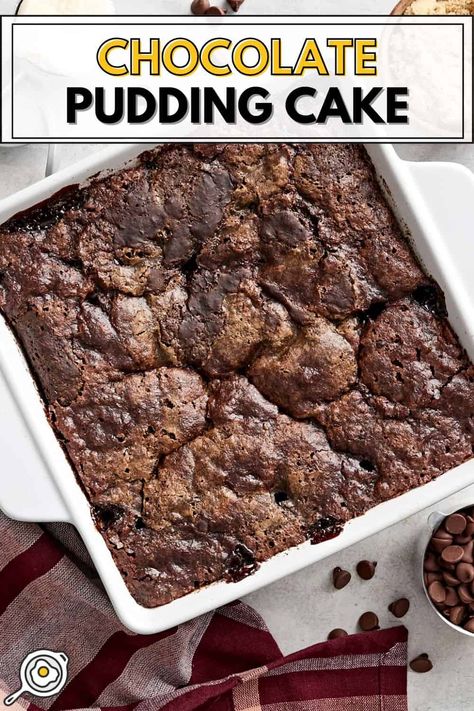 Chocolate Pudding Cake Baked Chocolate Pudding Recipe, Chocolate Pudding Ideas, Chocolate Chip Pudding Cake, Warm Chocolate Desserts, Pudding Cake Recipes, Brownie Pudding Cake, Chocolate Pudding Dessert, Self Saucing Chocolate Pudding, Chocolate Pudding Cake Recipe