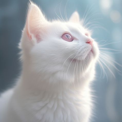 An adorable white cat with a camera in its paws. The cat's fluffy fur adds to its cuteness as it curiously holds the camera, ready to capture precious moments. White Cat Aesthetic Pink, Cruel Shifterverse, Chimera Cat, Albino Cat, Albino Girl, Angora Cats, Cat With Blue Eyes, Drawing Cats, Three Brothers