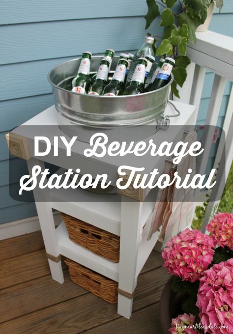 DIY Beverage Station! Easy to build and super convenient when you entertain in the summer. #DIY #furniture #beverage #station #barcart Diy Beverage Station, Furniture Repurposing, Hometalk Diy, Beverage Station, Room Decor Crafts, Home Decor Diy Crafts, Drink Station, Diy Decorating, Makeover Ideas