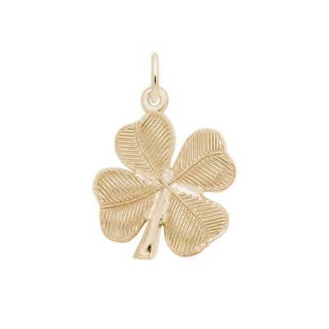 Online Exclusive! This fantastic charm by Rembrandt features a four leaf clover design fashioned from 14 karat yellow gold. Add this lucky charm to your favorite charm bracelet to celebrate what is most special to you! Charm measures 19mm long by 20mm wide. Gold Four Leaf Clover, Four Leaf Clover Charm, Wedding Day Jewelry, Jewelry Charms Pendants, Clover Charm, Irish Heritage, Four Leaves, Four Leaf, Rembrandt