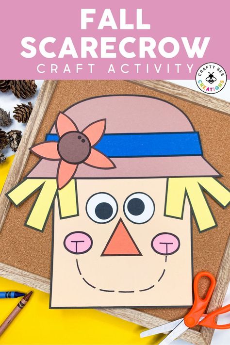 This fun fall scarecrow craft is a great way to kick off your fall season. Kids will work on their fine motor skills and it's a great activity to pair with a fun read aloud! Scarecrow Pattern, Bulletin Board Activities, Scarecrow Craft, Craft Thanksgiving, Fall Bulletin Board, Scarecrow Crafts, Fall Bulletin Boards, Primary And Secondary Colors, Fall Scarecrows