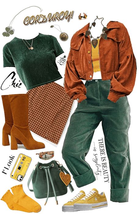 Corduroy Collection Outfit | ShopLook Orange And Green Outfit Aesthetic, Curdoroy Outfit Womens, Orange And Green Aesthetic Outfit, Green Corduroy Pants Outfit Aesthetic, Styling Green Corduroy Pants, Orange Aesthetic Vintage Outfit, Corduroy Green Pants Outfit, Corduroy Outfit Ideas, Orange Retro Outfit