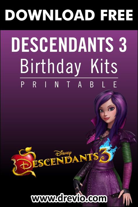 Download (FREE PRINTABLE) - Descendant 3 Birthday Party Kits Templates #free #freeinvitation2019 #birthday #disney #invitations #invitationtemplates Descendants Party Invitations Free Printable, Descendants Party Ideas Birthdays, Birthday Present For Boyfriend, Cupcake Toppers Template, Descendants Party, 21st Birthday Invitations, Party Kits, Free Printable Birthday Invitations, Presents For Boyfriend