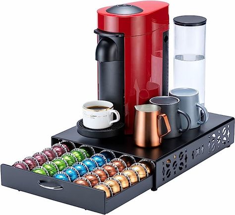 Coffee Pod Organizer Coffee Bar Design And Coffee Machine Stand Black Metal(50 Pods Capacity) : Amazon.co.uk: Home & Kitchen Vertuo Pod Storage, Nespresso Pod Holder, Nespresso Pod, Coffee Pods Drawer, Pod Storage, Kitchen Counter Organization, Nespresso Vertuo, Nespresso Pods, Coffee Bar Design