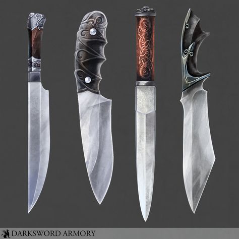 ArtStation - Knife Concepts, Terry Maranda Knife Concept Art, Kitchen Knife Design, Hidden Blade, Military Knives, Props Concept, D D Items, Different Materials, Damascus Steel Knife, Knife Art