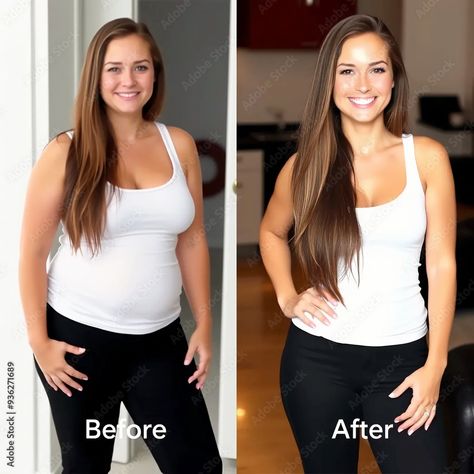 Woman posing before and after weight loss. Diet and healthy nutrition. Fitness results, get fit. Liposuction results, plastic surgery. Transformation from fat to athlete. Overweight and slim, training Stock Photo | Adobe Stock Fitness Results, Motivation Pictures, Woman Posing, Slimmer Face, Workout Results, Fitness Transformation, Light Hair, Female Poses, Healthy Nutrition