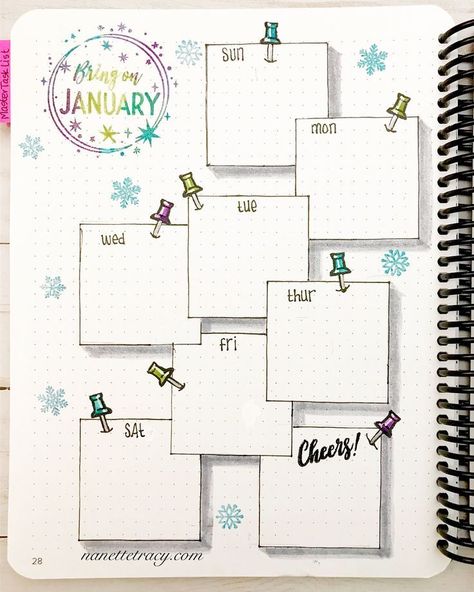 January Layout, Weekly Log, خريطة ذهنية, Bullet Journal 2020, Penanda Buku, Bullet Journal 2019, Bullet Journal Banner, Catherine Pooler, Bullet Journal Notes