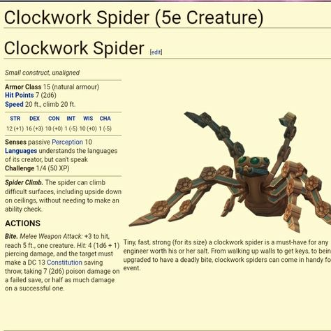 Dnd Mechanical Creatures, Dnd Construct Monster, Construct Dnd, Dnd Clockwork, Clockwork Monster, Clockwork Dnd, Clockwork Spider, Dnd Artificer, Mechanical Creatures