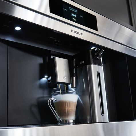 Go ahead, make it a macchiato. The new Wolf Built-In Coffee System is officially at your service, complete with an intuitive touchscreen and more than 15 beverage options. Easy to use, effortless to clean. Miele Coffee Machine, Built In Coffee Maker, Contemporary Kitchens, Cape House, Coffee Corner, Best Build, Quality Coffee, Drip Coffee Maker, Contemporary Kitchen