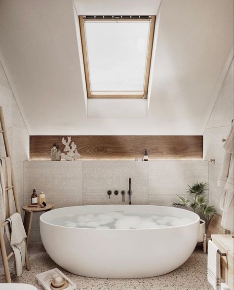 Small Bathroom Roof Slope, Attic Bathroom Small, Attic Bedroom Designs, Loft Bathroom, Bathroom Design Layout, Attic Bathroom, Bungalow Design, Bathroom Inspiration Decor, Upstairs Bathrooms