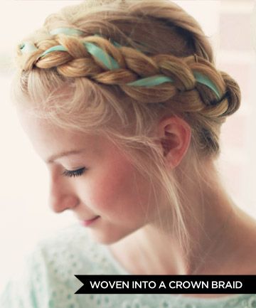 Ways to Wear Hair Ribbons  --  Woven Into a Crown Braid Braids Crown, Fishtail Braids, Ribbon Braids, Halo Hair, Ribbon Hairstyle, Hair Ribbons, Crown Braid, Braided Hairstyles Updo, Easy Braids