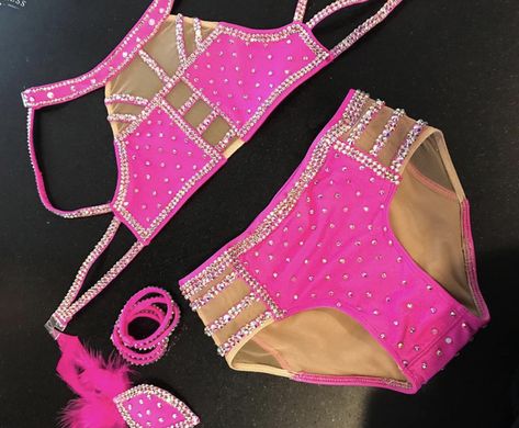 Jazz Costumes Sassy, Pink Jazz Dance Costumes, Jazz Solo Costumes, Sassy Dance Costumes, Jazz Dance Costumes Sassy, Dancewear Patterns, Pink Dance Costumes, Solo Dance Costumes, Wrestling Outfits