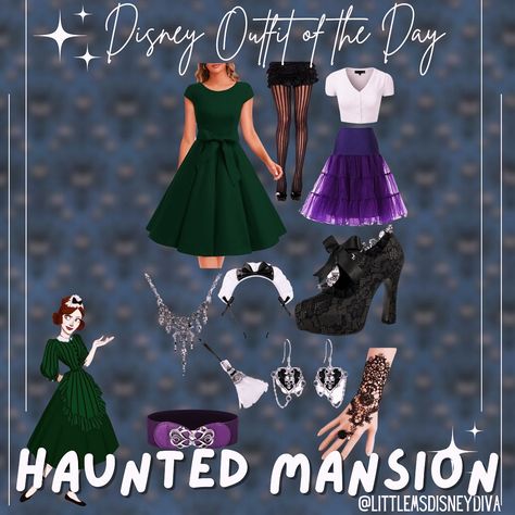 DisneyBound Style Series: March 2024 #DISNEYBOUNDCHALLENGE Day 2: Haunted Mansion Embark on a ghostly adventure with this eerie Haunted Mansion-inspired DisneyBound outfit that captures the dark allure and mysterious charm of Disney's iconic attraction. #disneyootd #hauntedmansion #disneyboundcommunity #disneybounds #disneyboundchallenge #disneystyleblog #disneyparkstyle #disneyfashion #disneyfashionista #disneyoutfit #disneyflatlay #disneygram #disneyhair #disneymakeup #disneycontentcreato... Haunted Mansion Maid, Disney Hair, Retro Disney, Disney Makeup, Disney Bound Outfits, Disney Park, March 2024, Haunted Mansion, Womens Tie